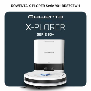 Rowenta Робот-пылесос моющий X-Plorer Serie 90 +, 60000ПаВт, h=9.7см, влажная уборка, мешок-0.29л, конт пыль -0.26л, автон. раб. до 270мин, белый RR8797WH фото