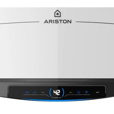 Ariston Водонагрівач електр. Ariston QUADRIS 150 WIFI FR EU прямокутний, 150л, 2,4кВт, сух. нагр. елемент, ел. кер-ня, B, Франція, білий