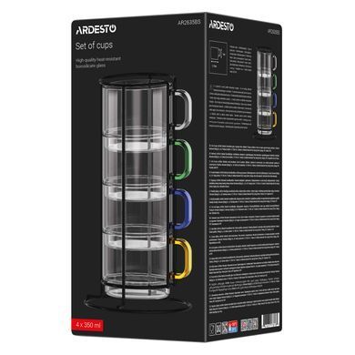 ARDESTO Набор чашек 350мл, 4шт, боросиликатное стекло, прозрачный AR2635BS фото
