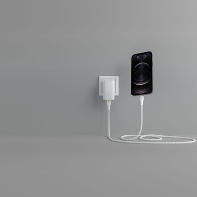 Кабель заряджання/синхронізації Belkin USB-С > Lightning, 1м, плетений, силіконовий, з ремінцем на магніті, білий CAA011BT1MWH фото