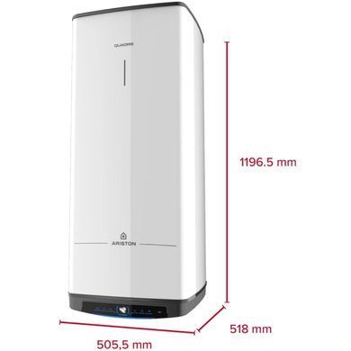 Ariston Водонагрівач електр. Ariston QUADRIS 150 WIFI FR EU прямокутний, 150л, 2,4кВт, сух. нагр. елемент, ел. кер-ня, B, Франція, білий