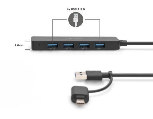 Digitus Хаб DIGITUS USB-A/C > 4хUSB-А, 1,2 м, активний (опція) DA-70236 фото