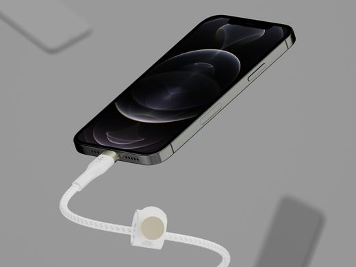 Кабель Belkin USB-С - Lightning витой, силиконовый, с ремешком на магните 1м White CAA011BT1MWH фото