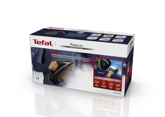 Утюг Tefal PUREGLISS, 3000Вт, 270мл, паровой удар -280гр, постоянный пар - 50гр, керам. подошва, черно-медный FV8064E0 фото