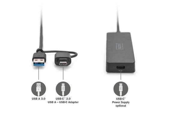 Digitus Хаб DIGITUS USB-A/C > 4хUSB-А, 1,2 м, активний (опція) DA-70236 фото