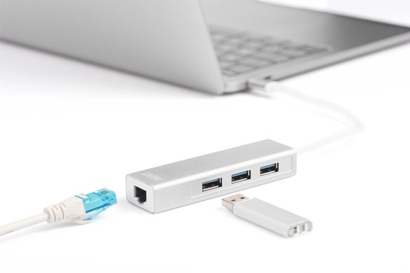 Концентратор DIGITUS DIGITUS USB-C - USB 3.0 3 Port Hub + Gigabit Ethernet DA-70255 фото