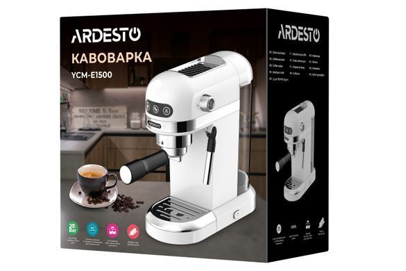 Кавоварка Ardesto ріжкова YCM-E1500, 1,4л, мелена, ручний капуч, підігрів чашок, білий YCM-E1500 фото