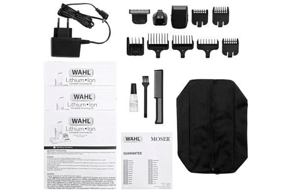 Moser Набір для стрижки WAHL Multi Purpose Grooming Kit, для бороди і голови, мережа+акум., роторний мотор, насадок-12, сталь, чорний 09854-616 фото