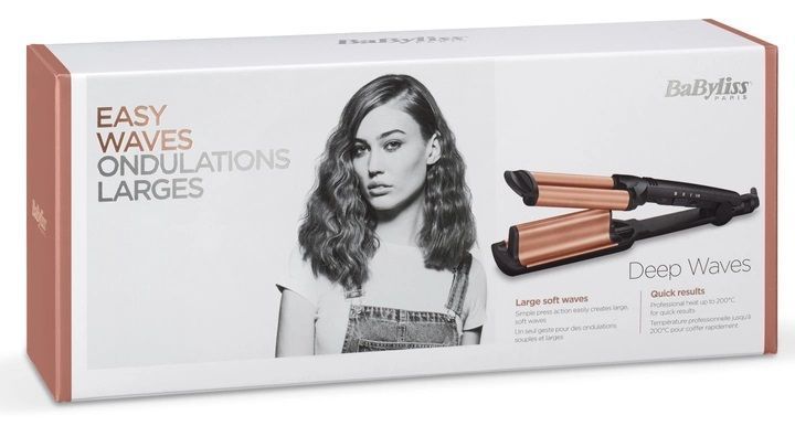 BaByliss Плойка, гофре , 85Вт, темп.режимів-3, 160-210С, природні хвилі, кераміка, турмалін , чорний W2447E фото