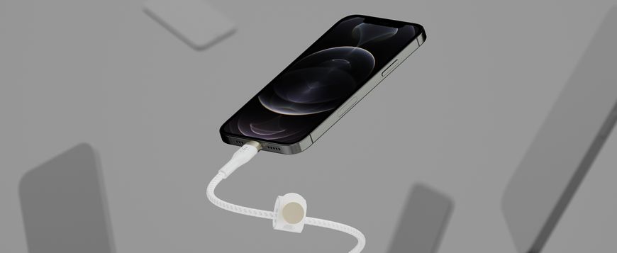 Кабель Belkin USB-С - Lightning витой, силиконовый, с ремешком на магните 1м White CAA011BT1MWH фото