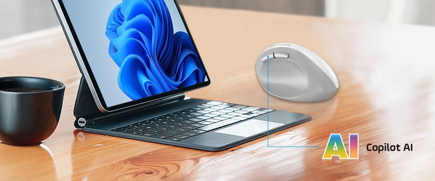Genius Миша Genius Ergo 8350S, Silent, AI, WL/BT, біло-сірий 31030041401 фото