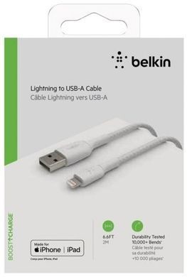 Belkin Кабель USB-A > Lightning зарядки/синхронизации 2м, витой, белый CAA002BT2MWH фото
