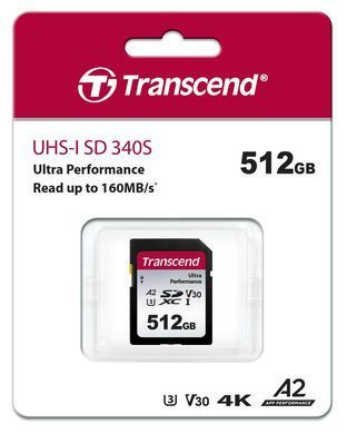 Transcend Карта памяти SD 512GB C10 UHS-I U3 A2 R160/W90MB/s 4K TS512GSDC340S фото