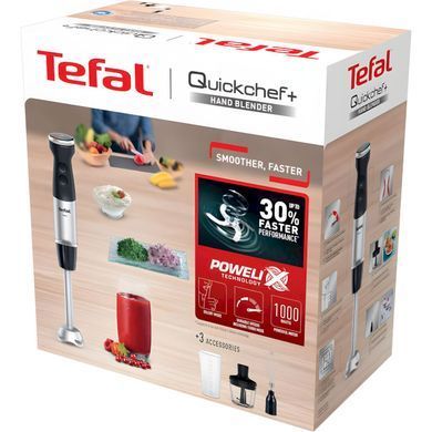 Tefal Блендер погружной Quickchef+ 1000Вт, 3в1, чаша-800мл, чопер-500мл, турборежим, серебристо-черный