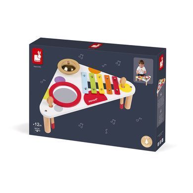 Музыкальный Столик Janod J07634 Confetti: Деревянный Ксилофон, Барабан и Колокольчик для Малышей от 1 года J07634 фото