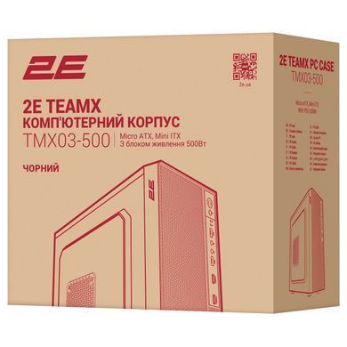 2E Корпус 2E TeamX TMX03 з БЖ 2E ATX500W, 2xUSB3.0, 1x80мм, VGA 220мм, mATX, чорний 2E-TMX03-500 фото