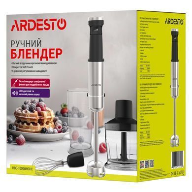 ARDESTO Блендер погружной HBG-1000WHCHC, 1000Вт, 3в1, чаша-600мл, чопер 500мл, черно-серебристый HBG-1000WHCHC фото