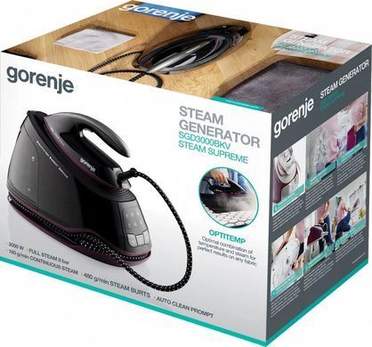 Gorenje Утюг-парогенератор, 3000Вт, 1500мл, паровой удар -160гр, дисплей, керам. подошва, черный SGD3000BKV фото