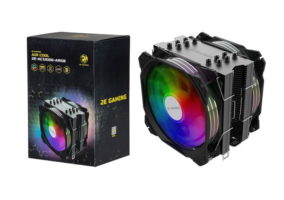 Процесорний кулер 2E Gaming Air Cool AC120D6-ARGB, LGA1700, 1366, 1200, 115X, 775, AM4, AM3, AM3+, AM2, AM2+, FM2, FM1, 4pin PWM,+ 5V 3pin RGB, TDP 200W 2E-AC120D6-ARGB фото