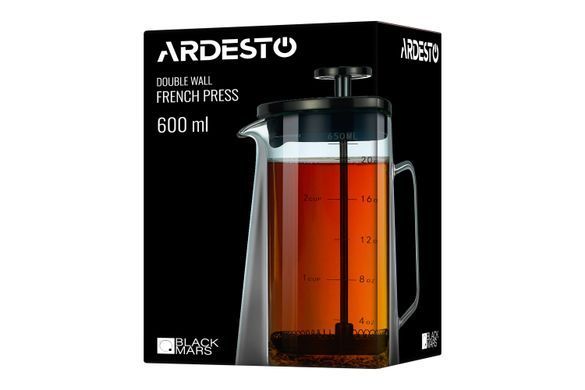 ARDESTO Френч-прес Ardesto Black Mars з подвійними стінками 650мл, боросилікатне скло, нержавіюча сталь, прозорий