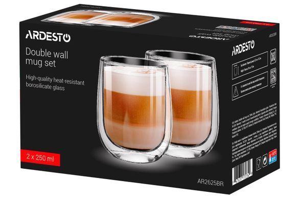 ARDESTO Набор чашек с двойными стенками, 250мл, 2шт, боросиликатное стекло, прозрачный AR2625BR фото
