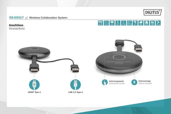 Digitus Система для презентацій Click & Present Pro - Wireless Collaboration System HDMI, 2xTX, 1xRX DS-55317 фото