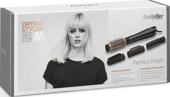 BaByliss Фен-щітка, 1000Вт, 2 режими, іоніз-я, хол. обдув, кераміка, чорний AS126E фото