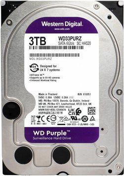 WD Жесткий диск 3TB 3.5" 256MB SATA Purple Surveillance WD33PURZ фото