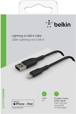 Belkin Кабель USB-A > Lightning зарядки/синхронизации, 1м, PVC, черный CAA001BT1MBK фото