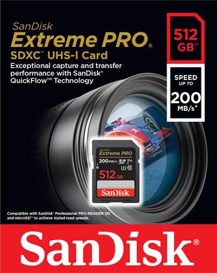 Карта пам'яті SanDisk SD 512GB C10 UHS-I U3 R200/W140MB/s Extreme Pro V30 SDSDXXD-512G-GN4IN фото