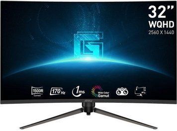 MSI Монітор 31.5" G32CQ5P 2xHDMI, DP, Audio, VA, 2560x1440, 170Hz, 1ms, sRGB 115%, CURVED, AdaptiveSync, HAS 9S6-3DB44H-040 фото