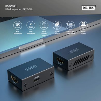 Digitus Повторитель HDMI, 8K/60 Гц (10 м 8K/60 Гц), (13 м 4K/60 Гц) DS-55341 фото