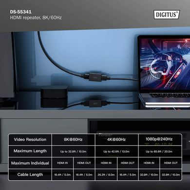 Digitus Повторитель HDMI, 8K/60 Гц (10 м 8K/60 Гц), (13 м 4K/60 Гц) DS-55341 фото