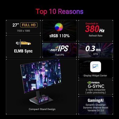 ASUS Монітор Asus 27" ROG Strix XG279CNS HDMI, DP, USB-C, IPS, 380Hz, 0.3ms, sRGB 110%, AdaptiveSync, Pivot, HDR400 90LM0AW0-B01371 фото