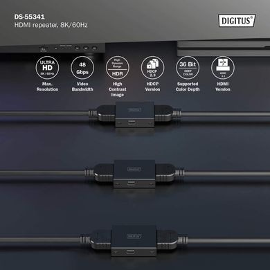 Digitus Повторитель HDMI, 8K/60 Гц (10 м 8K/60 Гц), (13 м 4K/60 Гц) DS-55341 фото