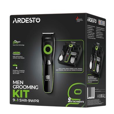 ARDESTO Набір для стрижки SHR-9WPR, для бороди, вусів, голови, носа і тіла, мережа+акум., насадок-9, титан.напил., чорний SHR-9WPR фото