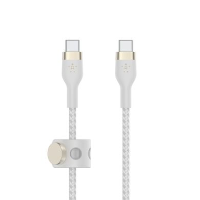 Кабель Belkin USB-С - USB-C плетений, силіконовий, з ремінцем на магніті, 1м White CAB011BT1MWH фото