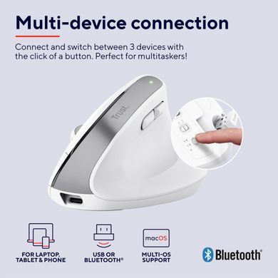 Trust Миша Trust Bayo+ Multidevice Ergonomic, BT/WL/USB-A, біла 25399_TRUST фото
