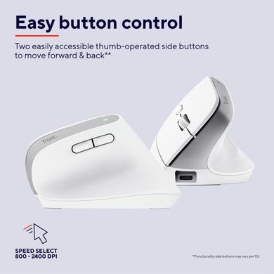 Trust Миша Trust Bayo+ Multidevice Ergonomic, BT/WL/USB-A, біла 25399_TRUST фото