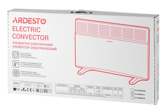 ARDESTO Конвектор електричний СН-2000ECW, 2000 Вт, 20 м2, LED-дисплей, IP24, антрацит матовий CH-2000ECA фото