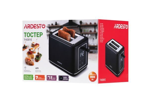 Тостер Ardesto Elegance T-K301E 800 Вт, LED дісплей, пластик, чорний T-K301E фото