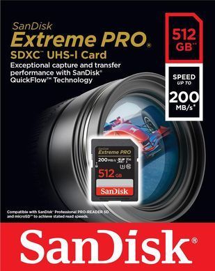SanDisk Карта памяти SD 512GB C10 UHS-I U3 R200/W140MB/s Extreme Pro V30. SDSDXXD-512G-GN4IN фото