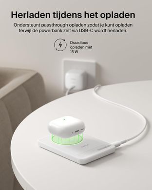Belkin Акумулятор портативний літій-іонний Power Bank Belkin 5000мА&middot;год, 20Вт PD/Qi2 15Вт, Magnetic Kickstand, білий BPD011HQWH фото