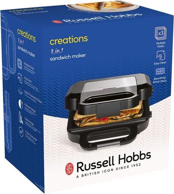 Russell Hobbs Мультимейкер, 750Вт, комплект-3 пластины, алюминий, корпус-нерж.сталь, пластик, черный-серебристый 26810-56 фото