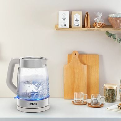 Tefal Електрочайник Glass Kettle 1.7л, скло, з підсвіткою, сріблясто-сірий KI605B30 фото