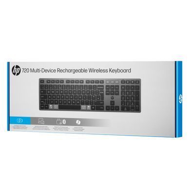 HP Клавіатура мембранна 720 Multi-Device Rechargeable, 109key, WL/BT, EN/UK, чорний 9T5B1AA фото