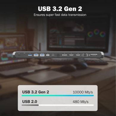 Digitus Док-станція USB-C > 2xHDMI/1xDP/3xUSB-A/USB-C/RJ54/PD/Audio DA-70919 фото