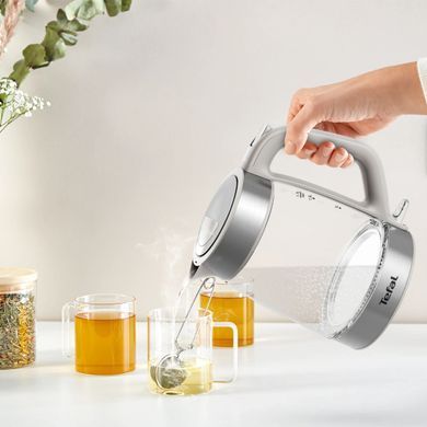 Tefal Електрочайник Glass Kettle 1.7л, скло, з підсвіткою, сріблясто-сірий KI605B30 фото
