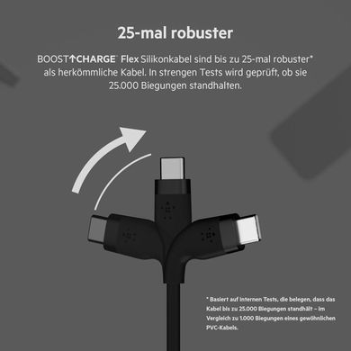 Belkin Кабель USB-A > USB-C заряджання/синхронізації 3м, 60Вт, Type-C, силіконовий з кліпсою, чорний CAB008BT3MBK фото