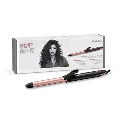 BaByliss Плойка, 37Вт, темп.режимов-6, D -19mm, 160-210С, термо килимок, кварц, кераміка, чорно-рожевий C450E фото